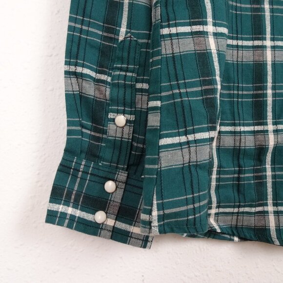Wrangler Western Shirt Women's Size M Green Plaid Long Sleeve Cowgirl Retro - Picture 6 of 11